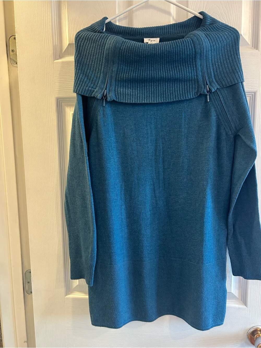 Thyme Maternity Teal Ribbed Cowl-Neck Sweater